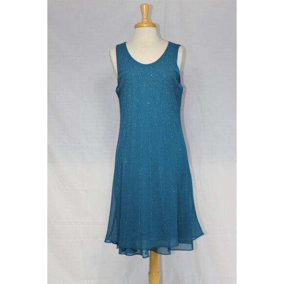 NWOT Sally Fashion #8694 Short Chiffon Pullover Dress-Size XL-Teal New - Picture 1 of 3